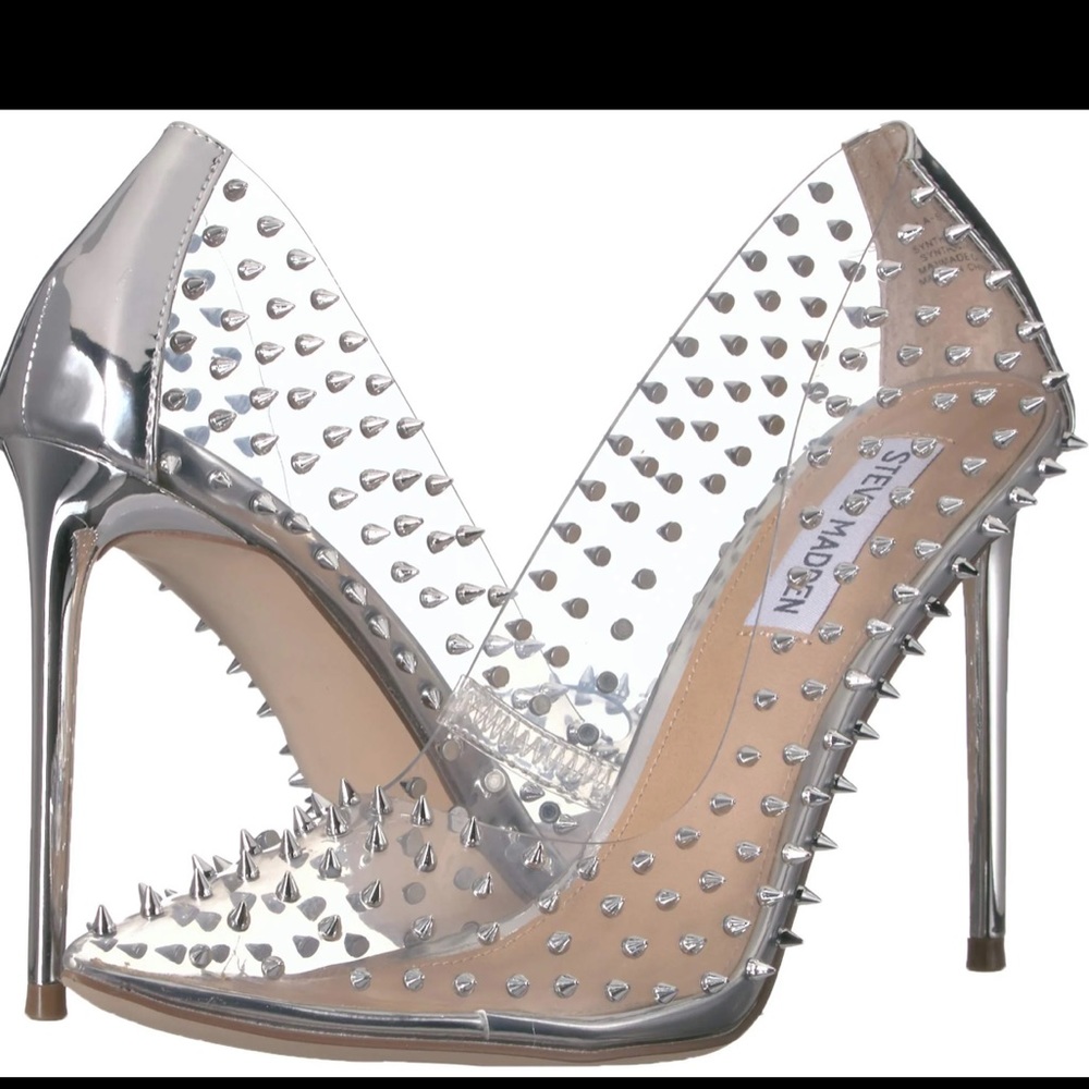 Steve Madden Vala Clear Stud Transparent Pointed Toe Stiletto Dress Pump size 6